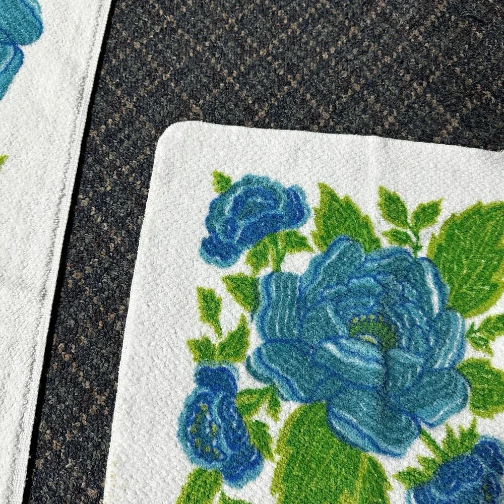 Vintage Fieldcrest‎ Retro blue towel set bath hand washcloth 1970s